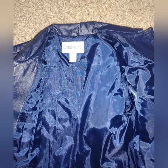 Vintage Chadwicks 💙 Blue Leather Quilted Jacket Coat Sz L - Picture 9 of 9